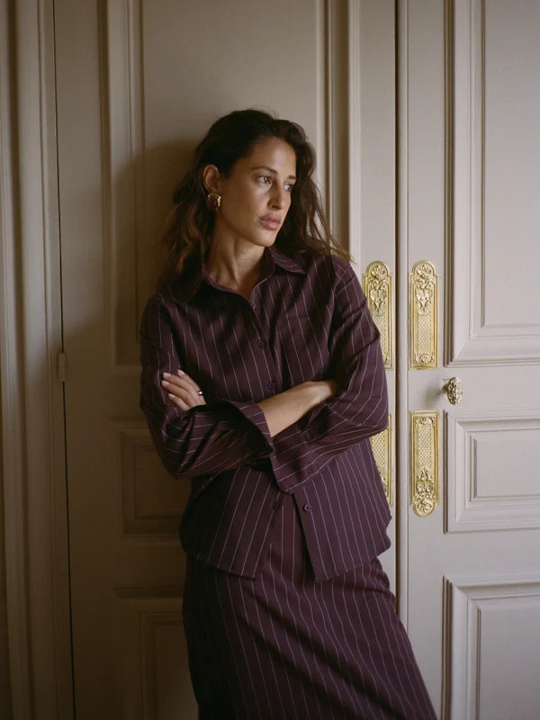 BURGUNDY PINSTRIPE VERBIER TOP