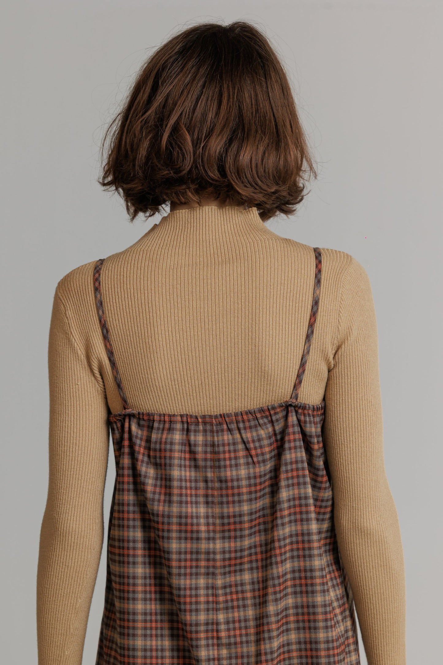 BROWN PLAID SLIP JUMPER