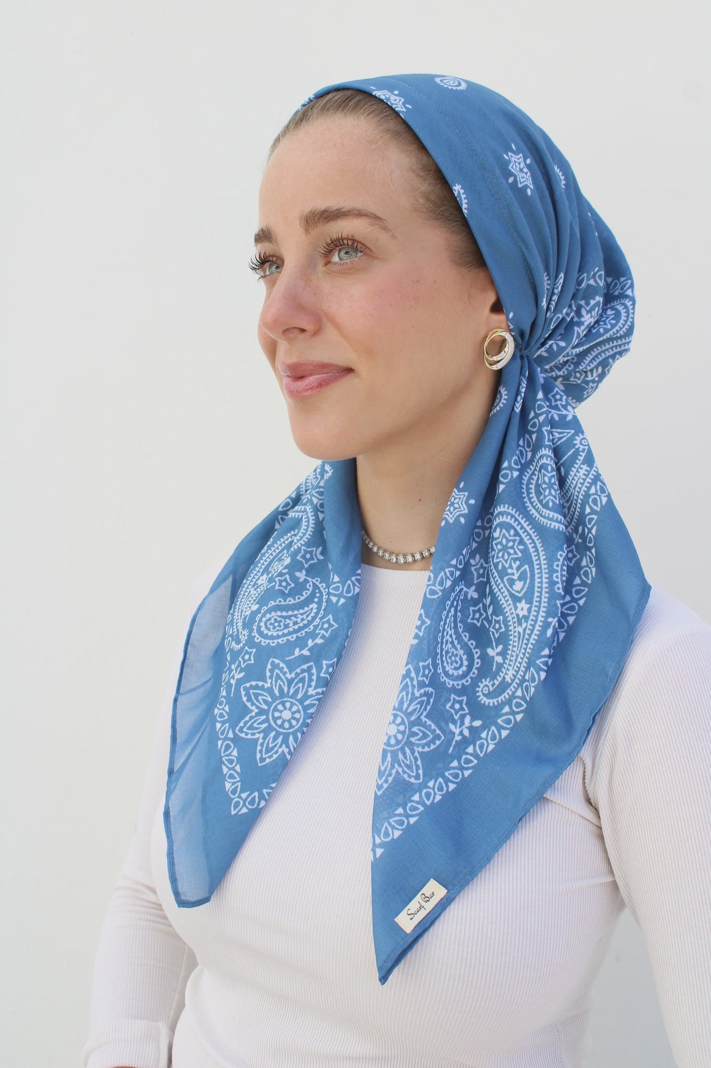 SHORT CLASSIC PRETIED PAISLEY OCEAN BLUE HEAD SCARF