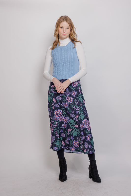 FLORAL ANGLED CUT SKIRT