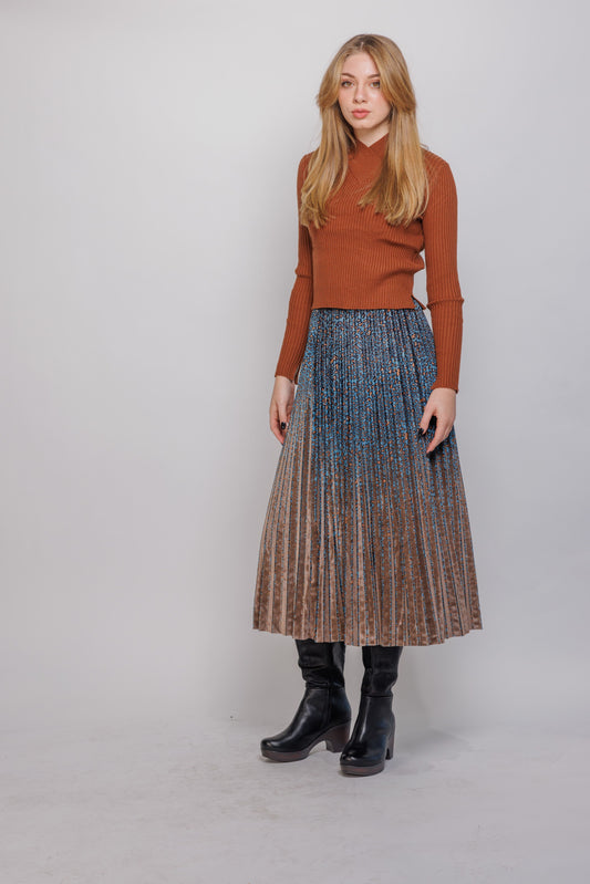 V NECK MOCK NECK RIBBED SHORT SWEATER