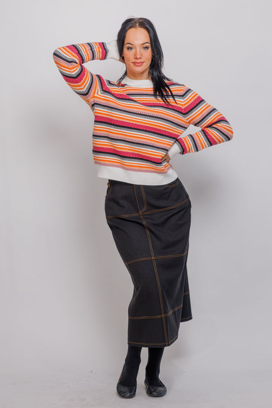 OPEN WEAVE STRIPE SWEATER