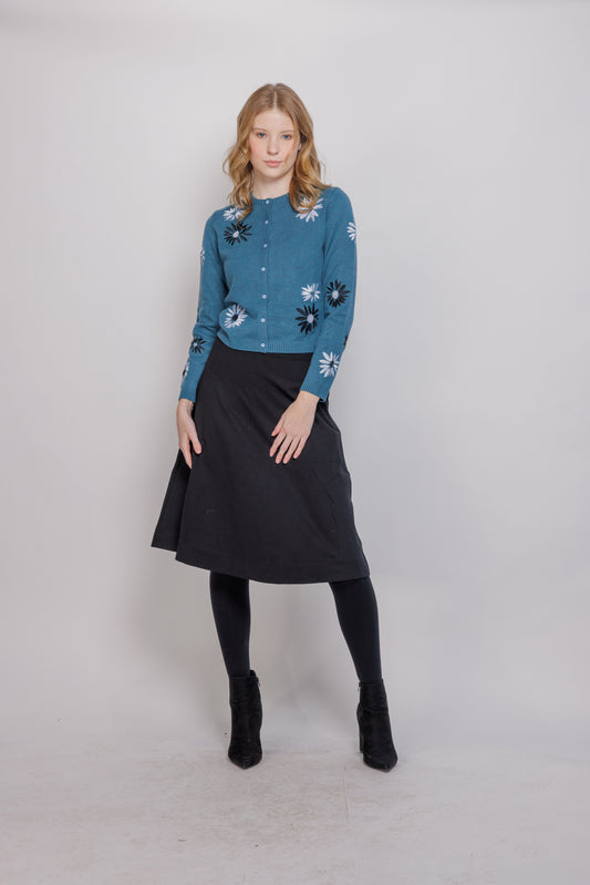 CREWNECK CARDIGAN WITH EMBROIDERED FLOWERS