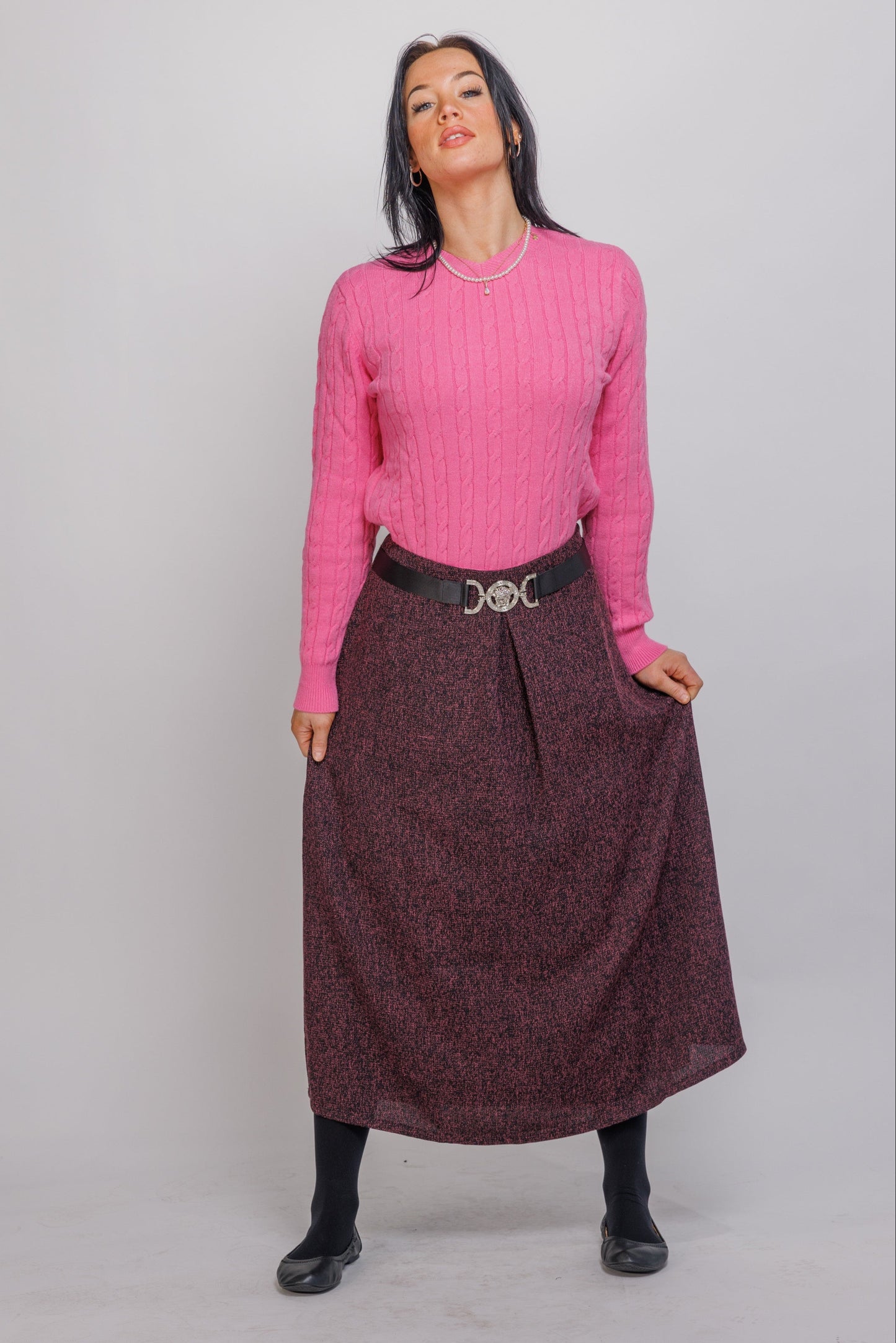 V-NECK CABLE KNIT SWEATER