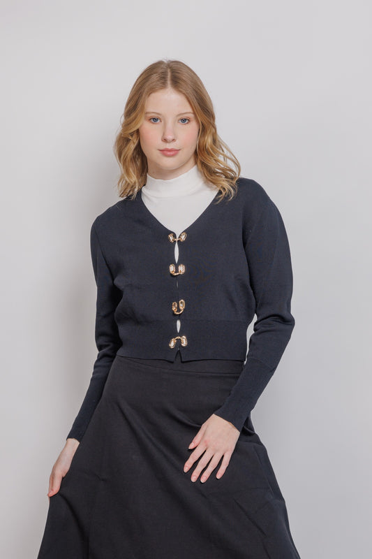 SILK KNIT TOP WITH LINK CLOSURE