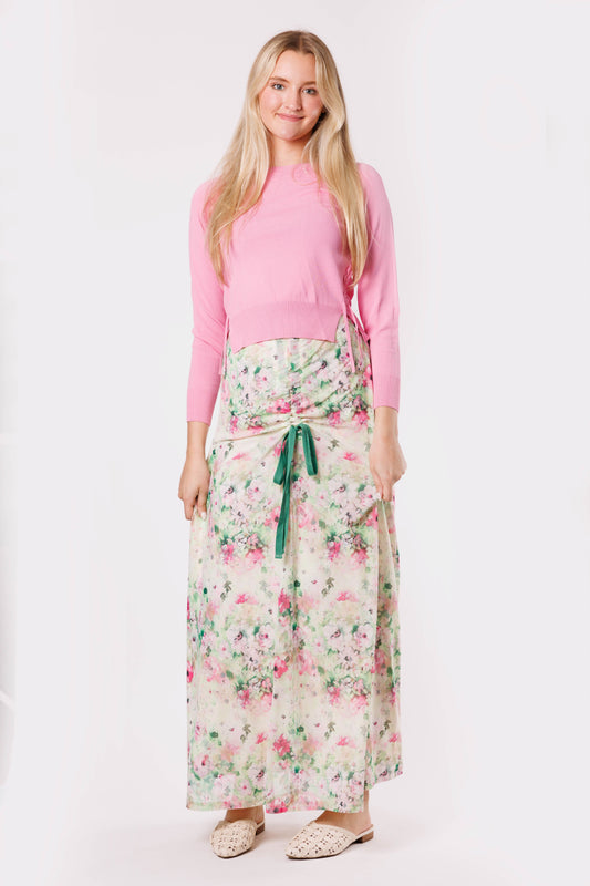 FLORAL MESH SKIRT WITH DRAWSTRING