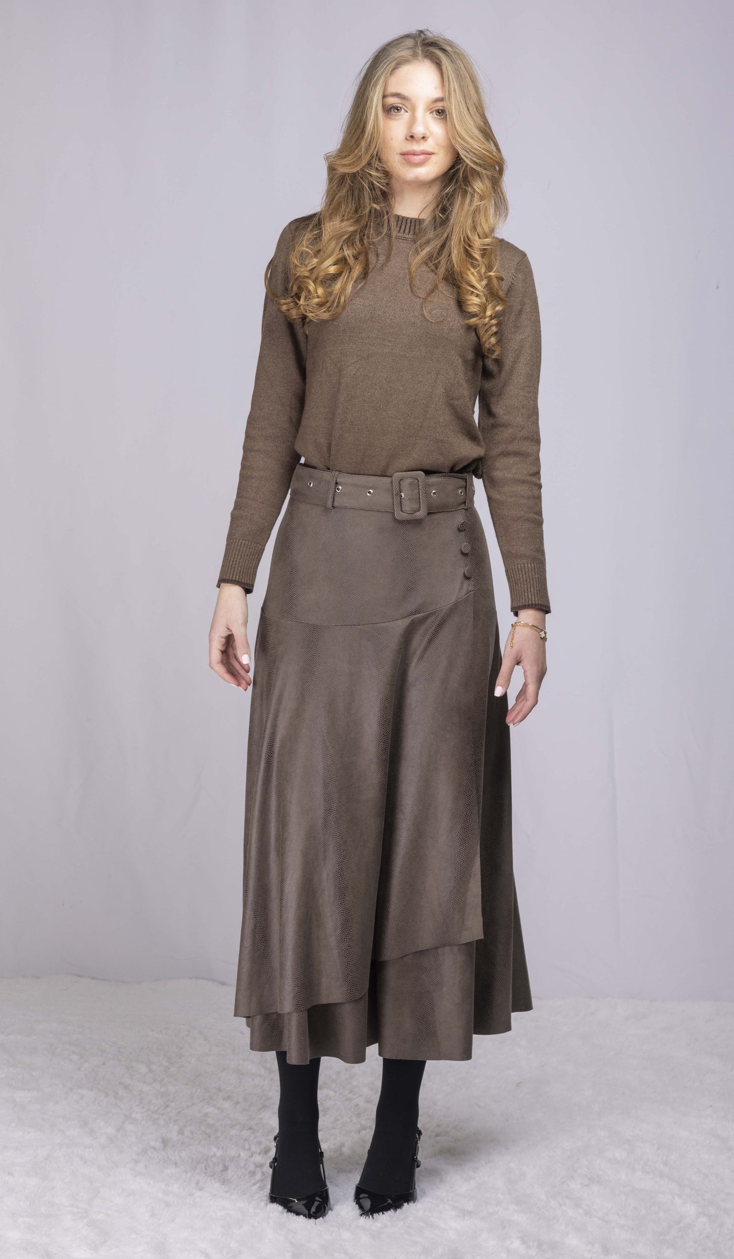 FAUX SNAKESKIN SKIRT WITH BELT