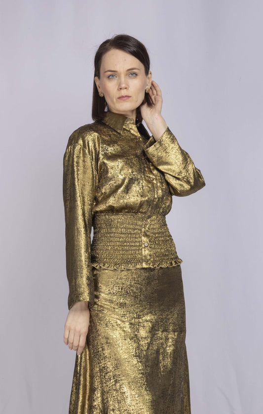 BLOUSE WITH WIDE RUCHED WAIST