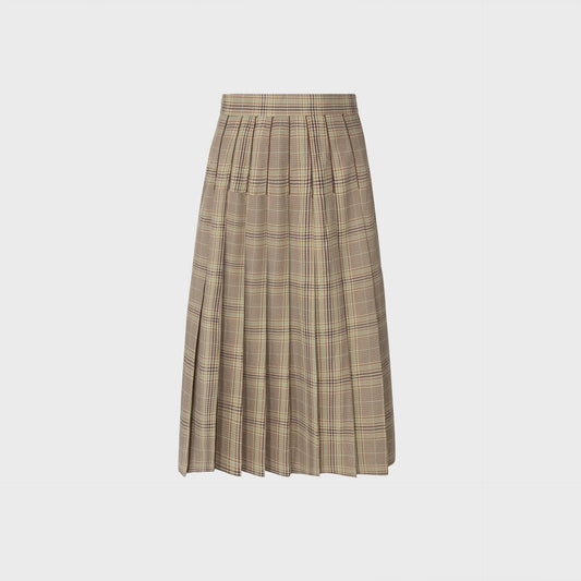 TAN PLAID PLEATED SKIRT