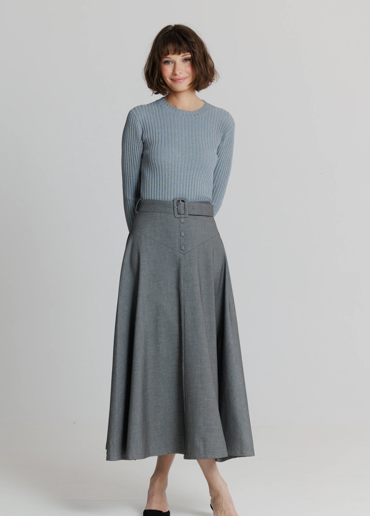 GREY WIDE RIBBED KNIT TOP