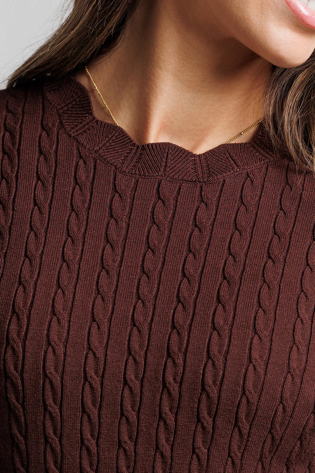 MAROON CABLE KNIT POINTELLE DRESS