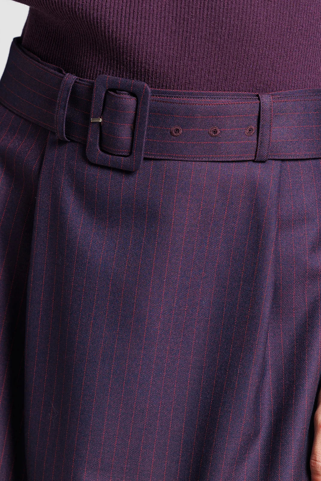 PLUM MIDI PINSTRIPE SKIRT