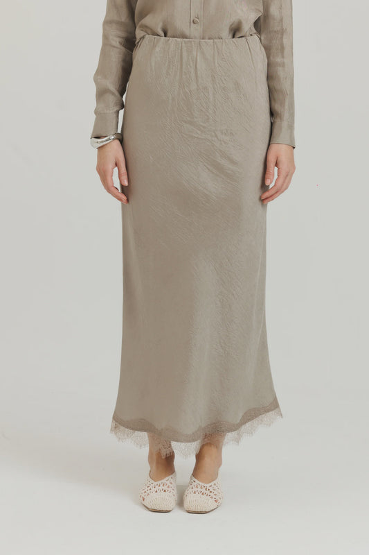 LACE SLIP SKIRT STONE
