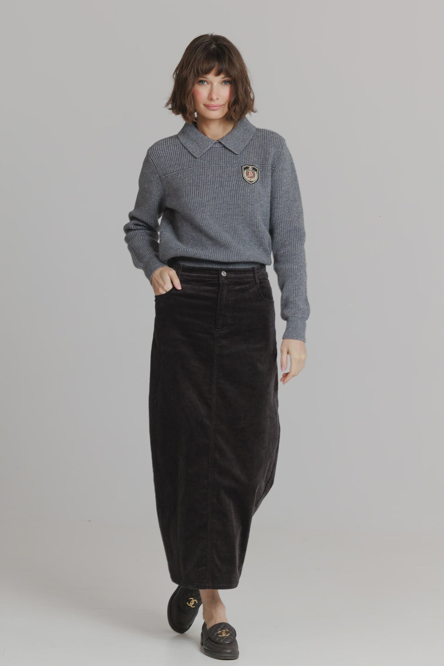 GREY CORDUROY SKIRT