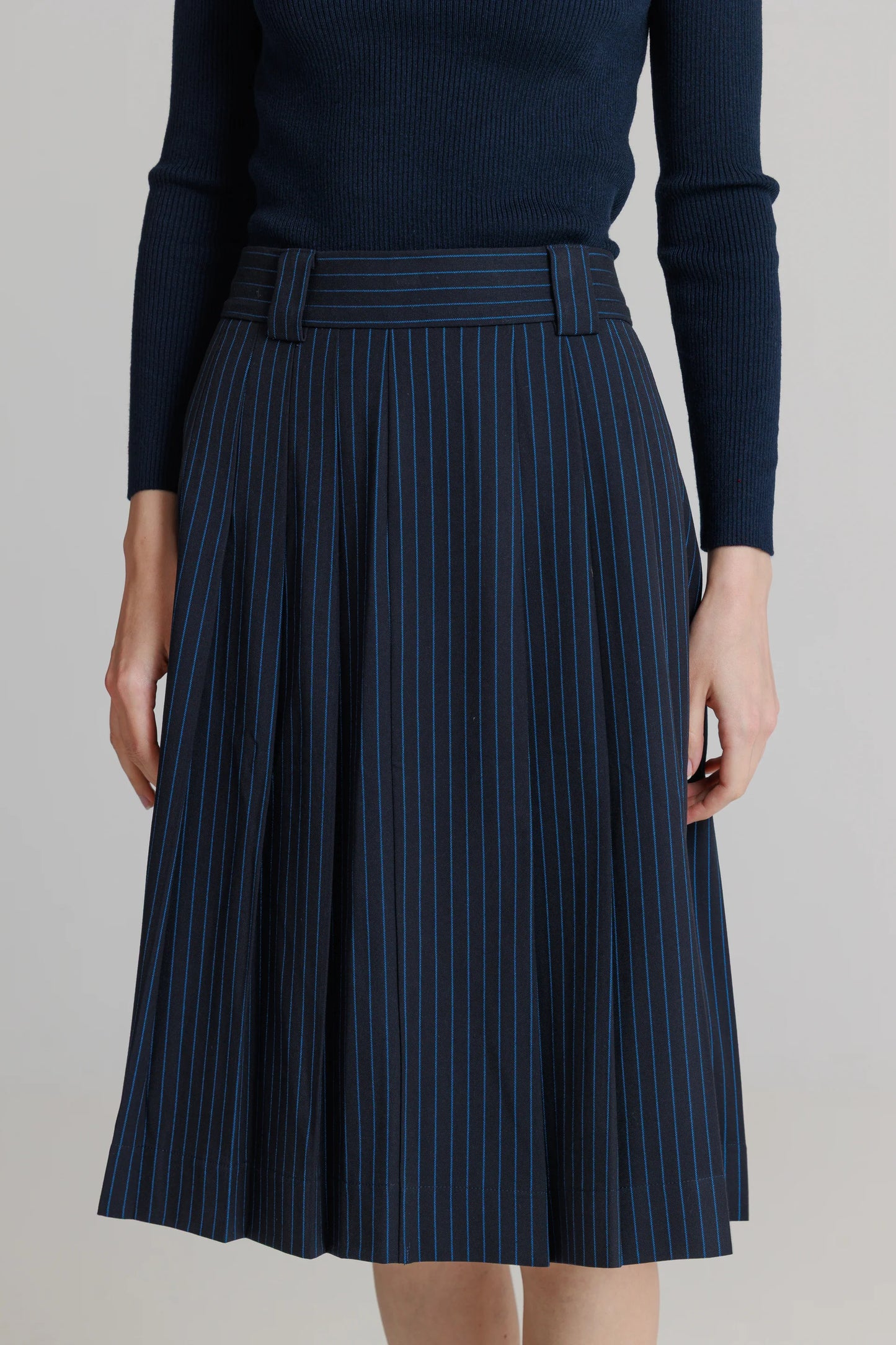 NAVY PINSTRIPE SKIRT
