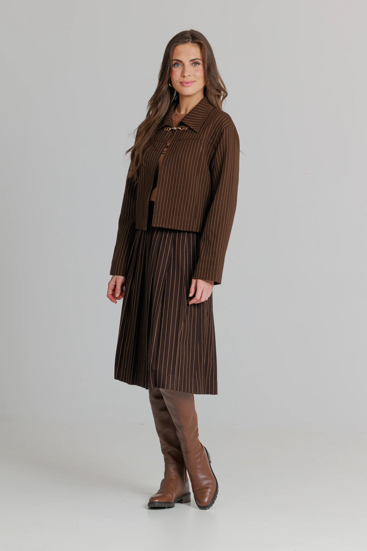 BROWN PINSTRIPE SKIRT