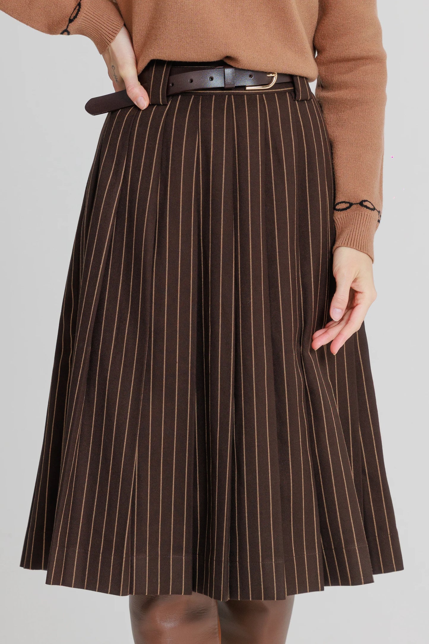 BROWN PINSTRIPE SKIRT