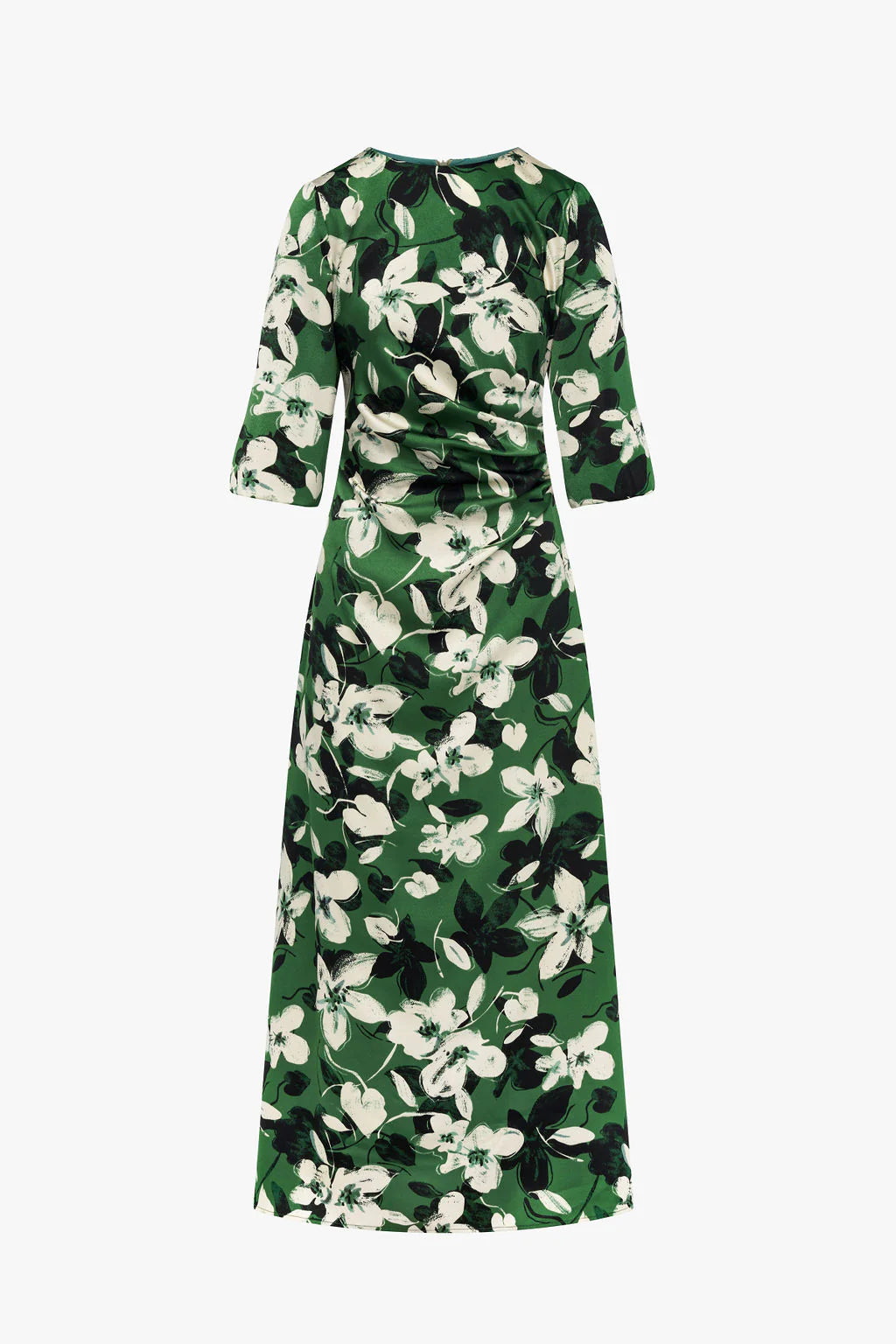 SIDE RUCHED DRESS IN GREEN FLORAL