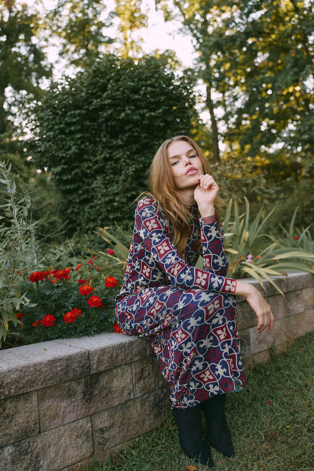 BURGUNDY SPADES DESIGN DRESS