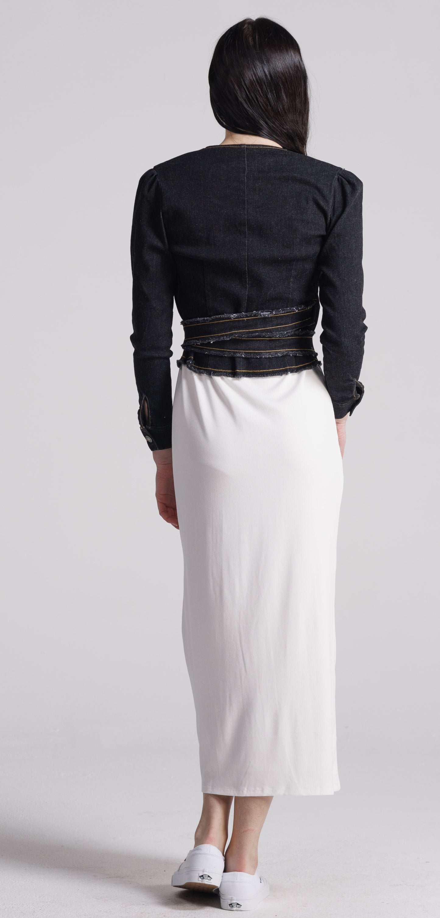 BUTTON SLEEVE DENIM WRAP AVAILABLE IN BLACK OR BLUE