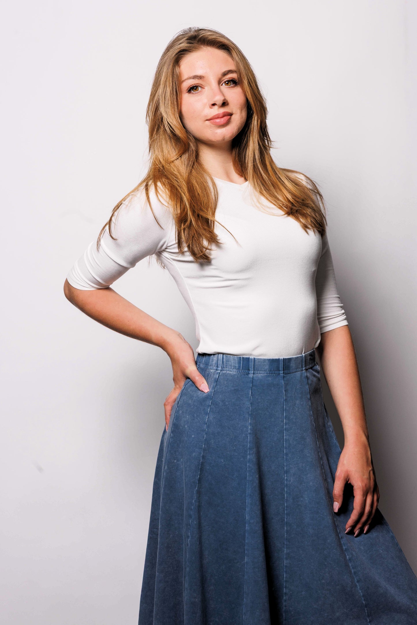 MIDI ACID WASHED PANEL SKIRT