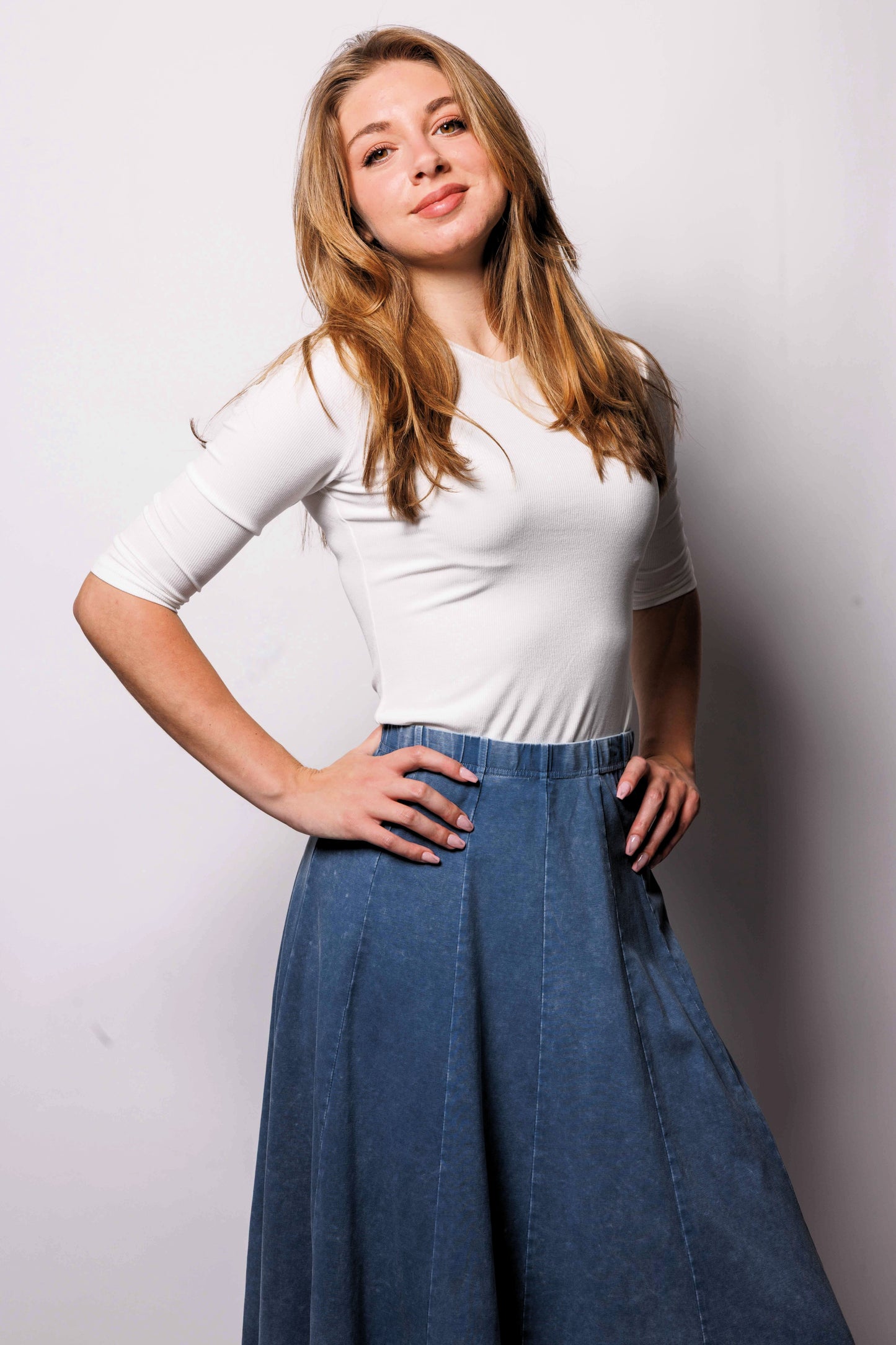 MIDI ACID WASHED PANEL SKIRT