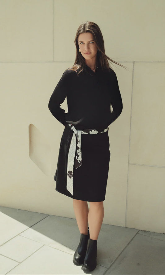 BLACK DENIM SKIRT WITH TIE