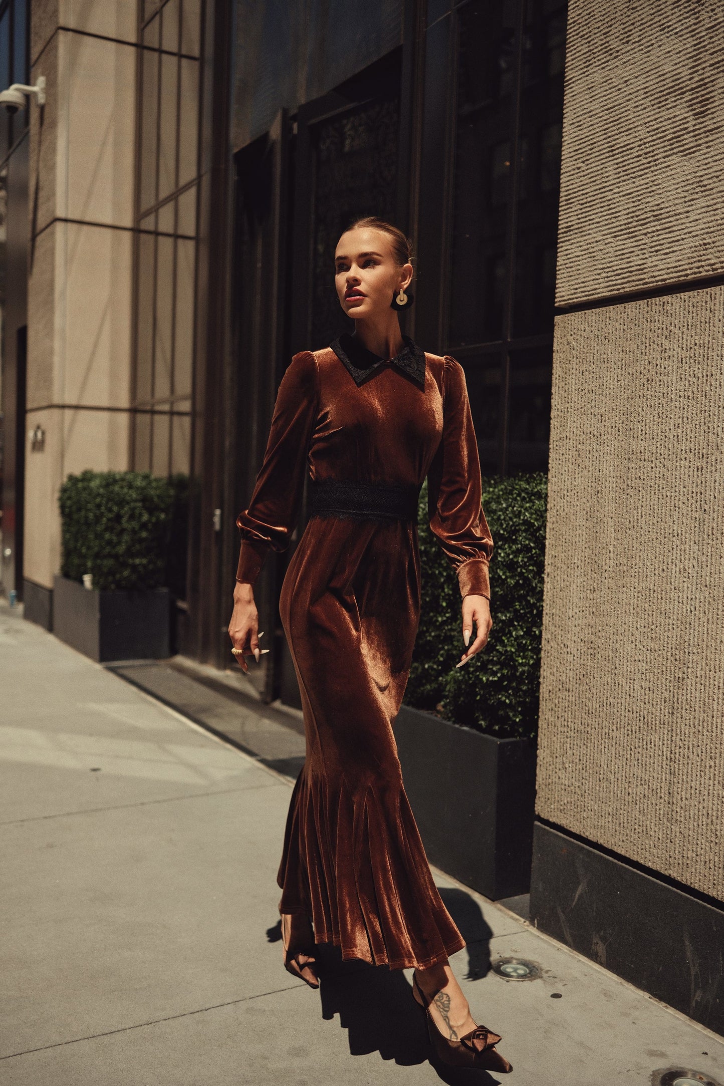 VELVET WITH LACE BIANCA DRESS