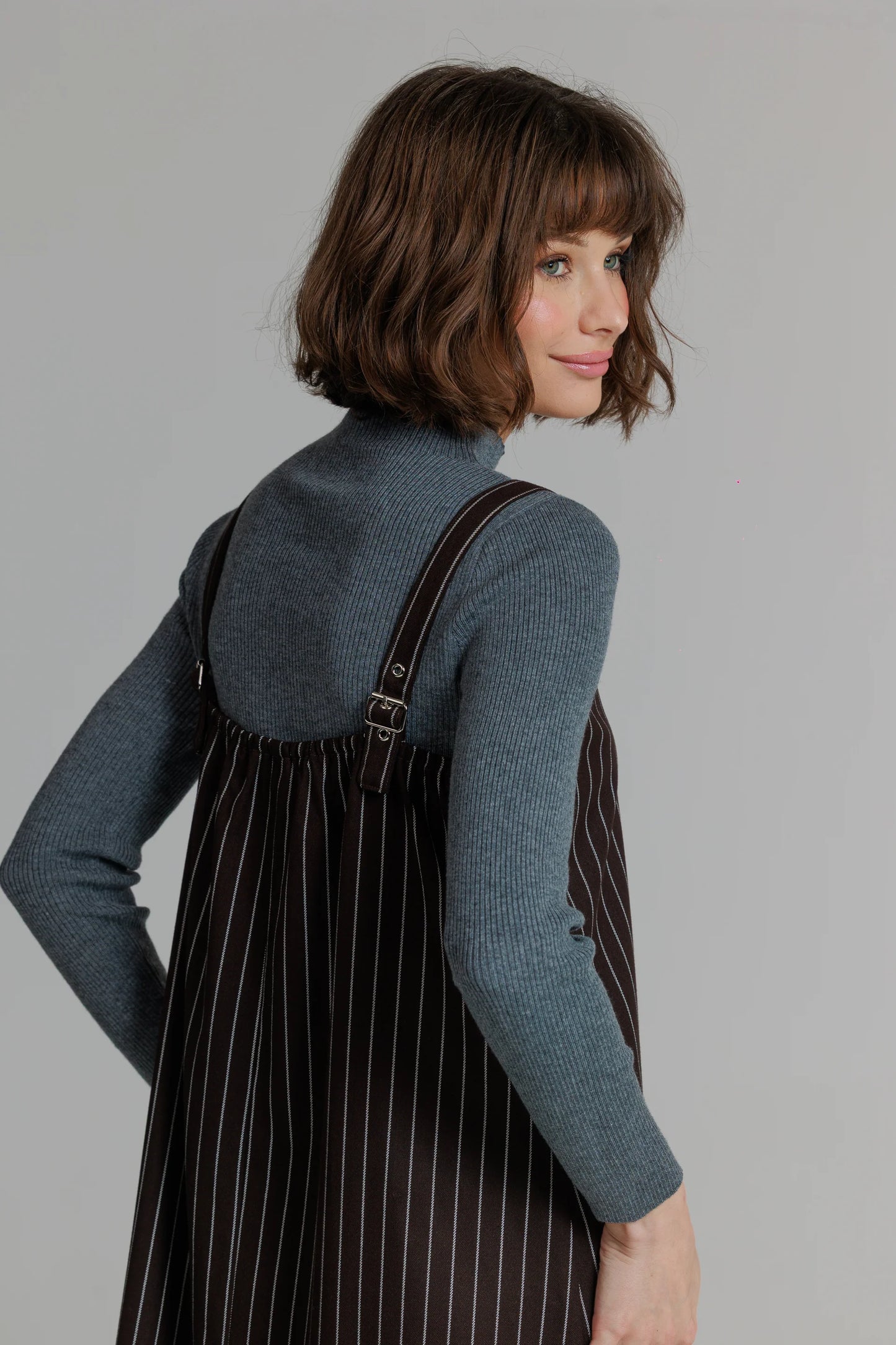 BROWN PINSTRIPE SLIP JUMPER