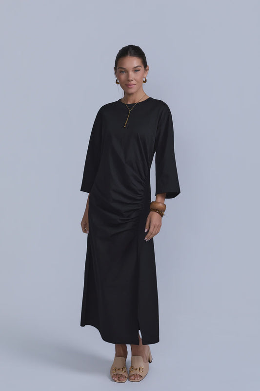 RUCHED COTTON T-SHIRT DRESS