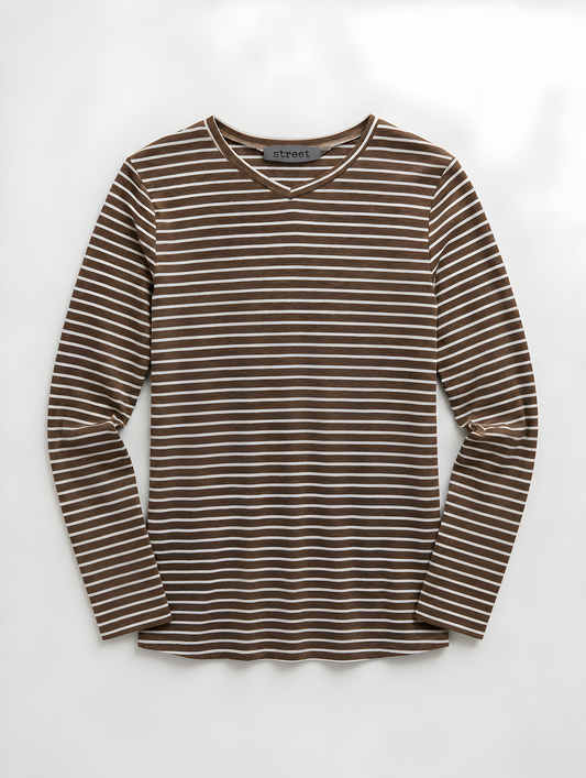STRIPED V-NECK BROWN