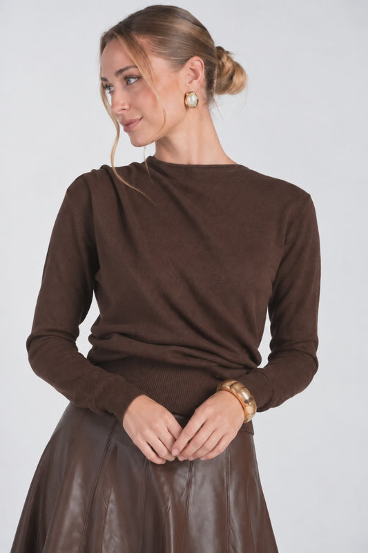 SCARF SWEATER TOP ~ BROWN