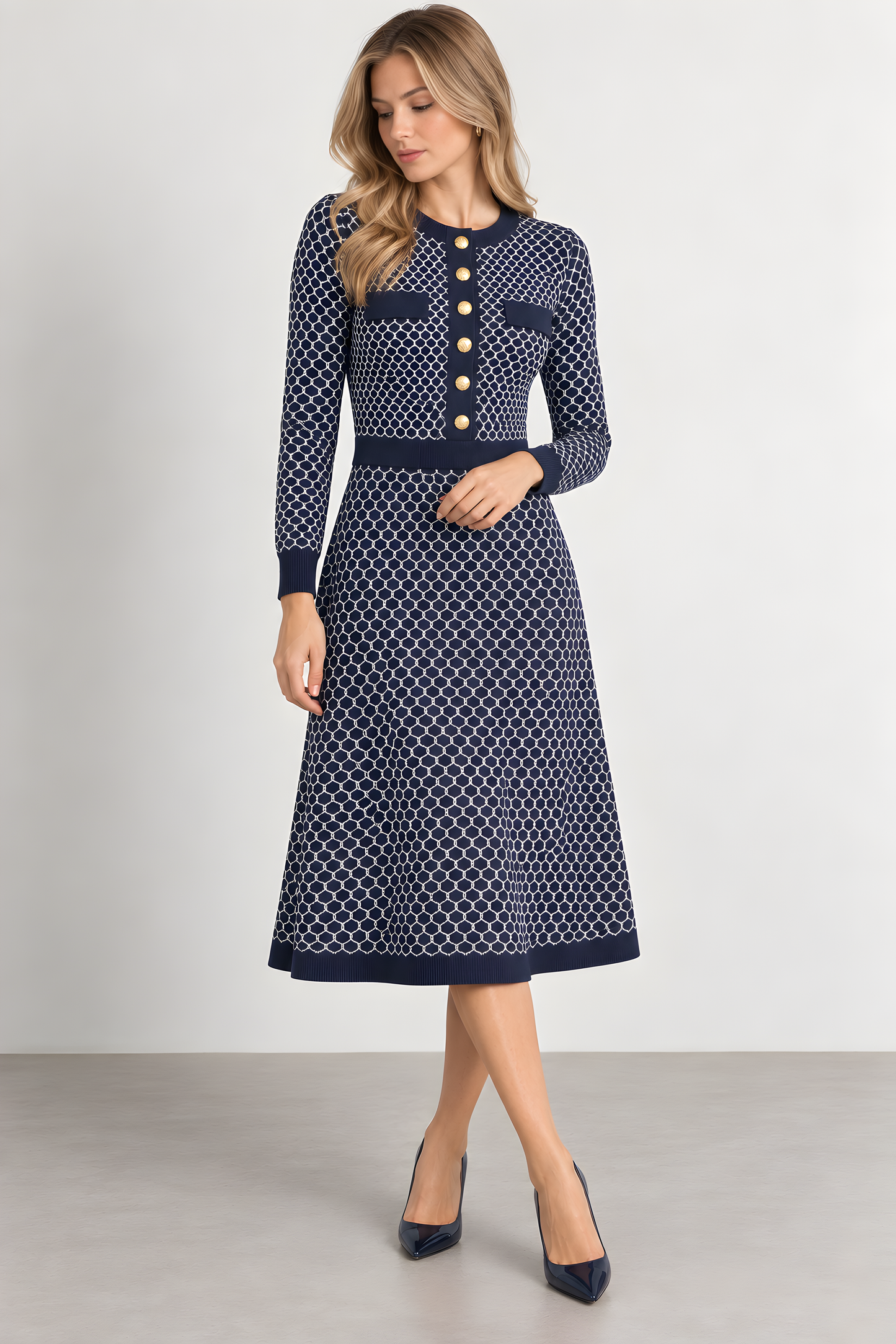 KNIT HONEYCOMB DRESS AVAILABLE IN 2 COLORS