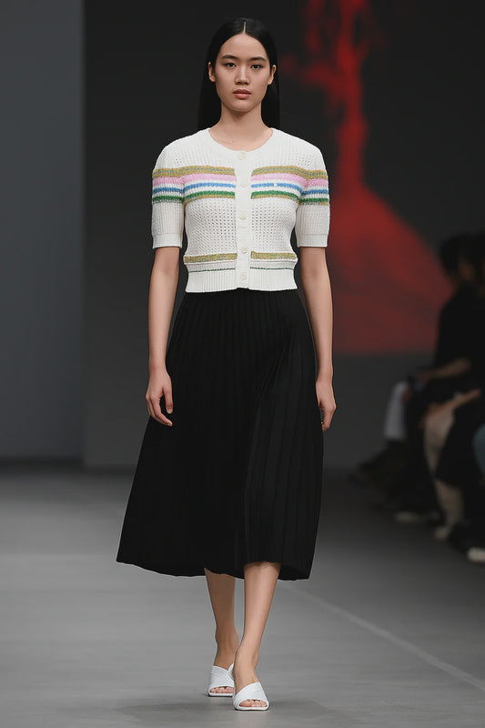 MULTICOLOR STRIPE TEXTURED KNIT CARDIGAN