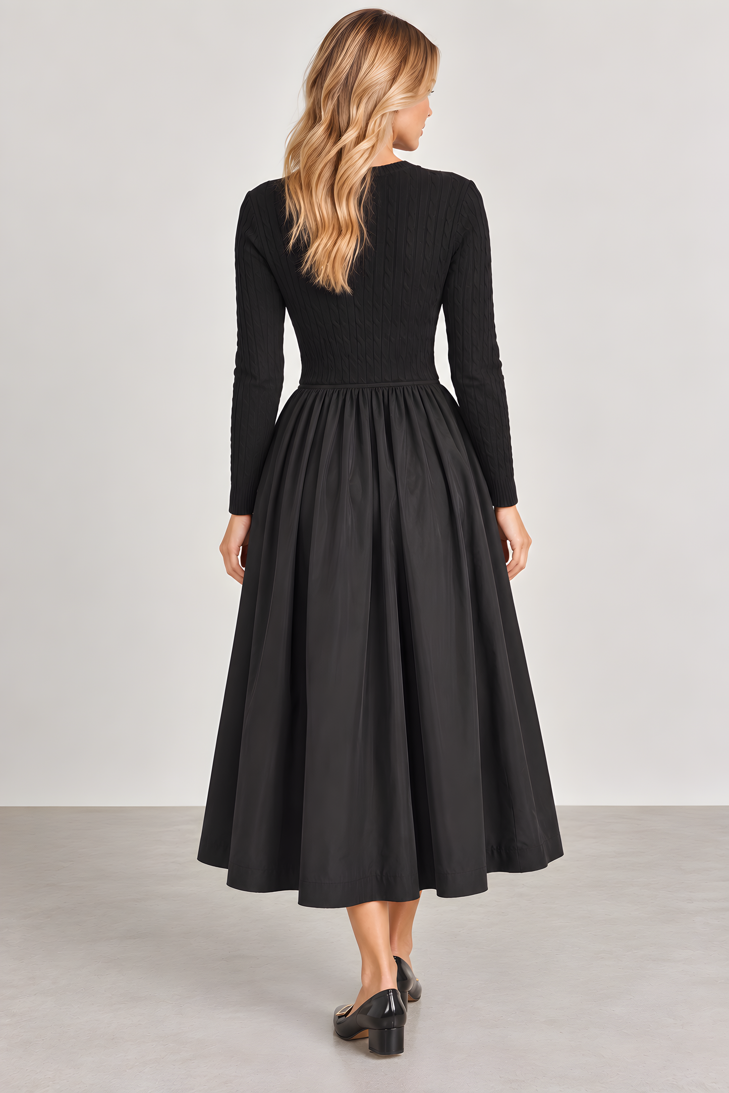 LOGO EMBROIDERED MIXED MEDIA KNIT DRESS AVAILABLE IN 2 COLORS