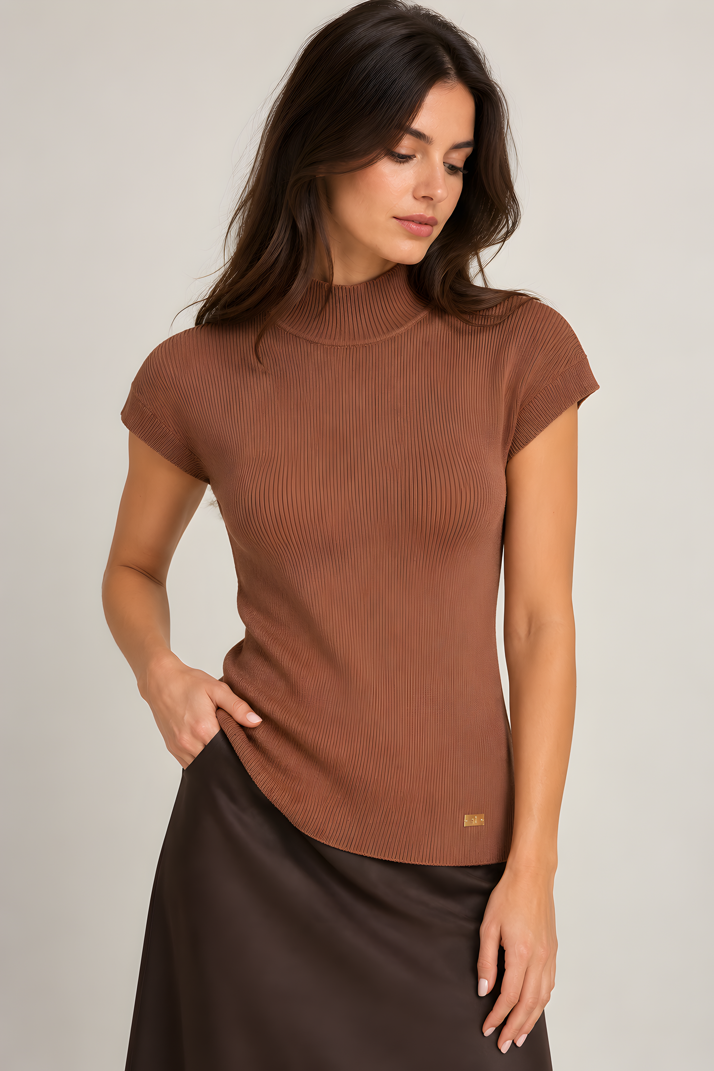 MOCK NECK CAP-SLEEVE SWEATER AVAILABLE IN 2 COLORS