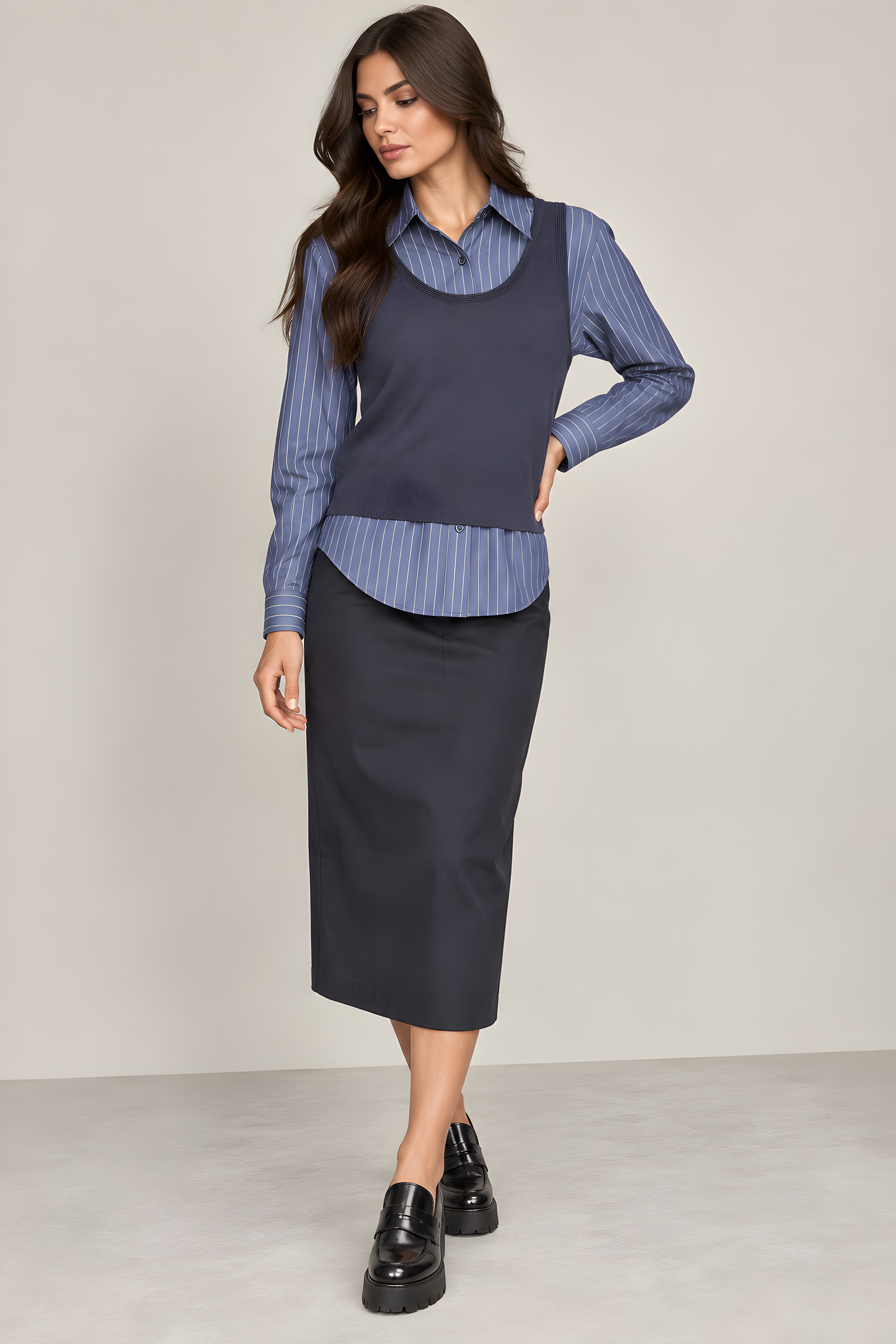 KNIT VESTED PINSTRIPED BLOUSE AVAILABLE IN 2 COLORS