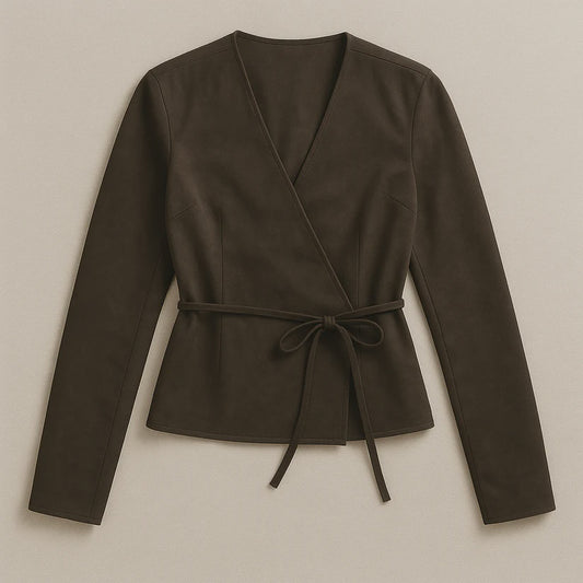 BROWN SUEDE WRAP TOP