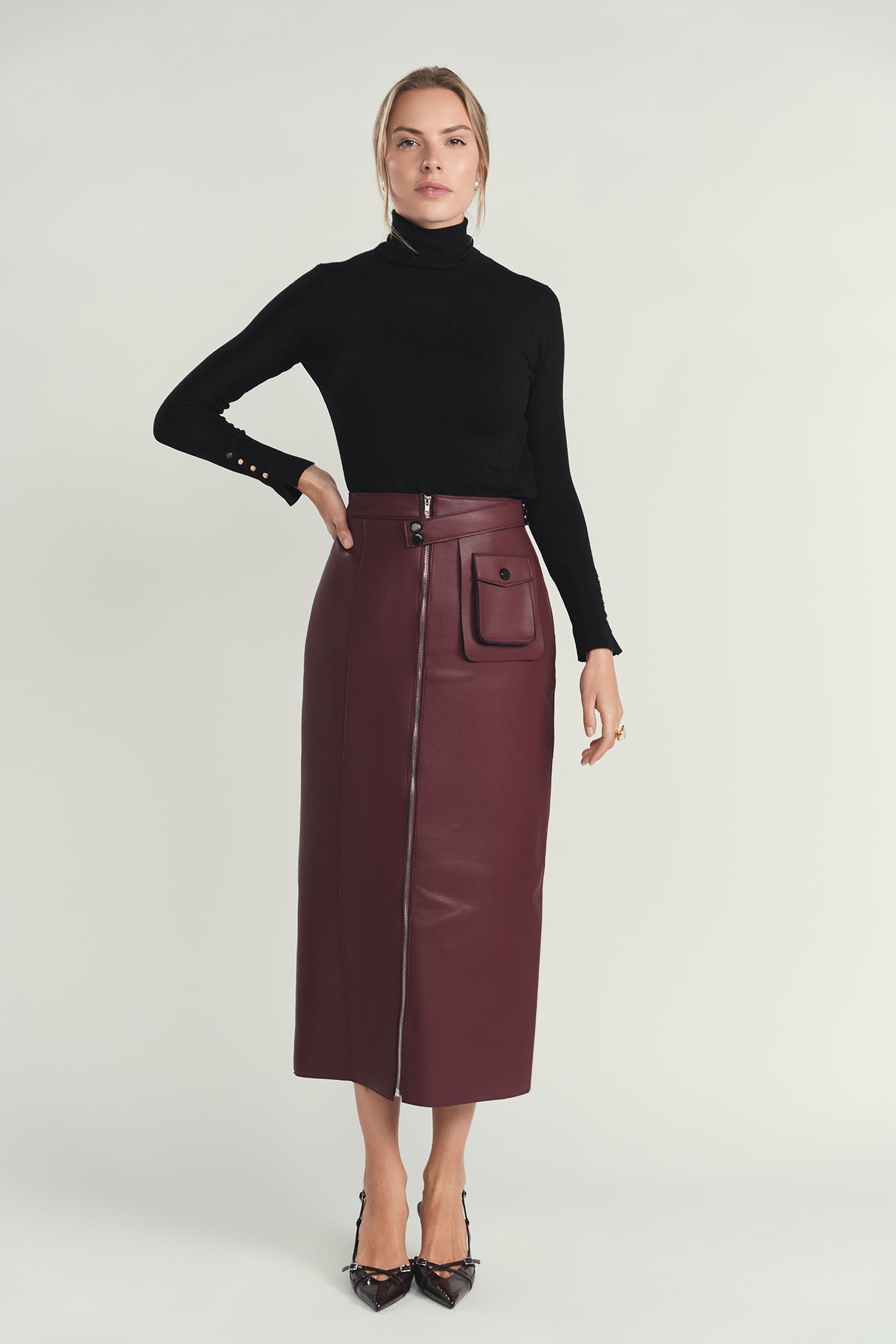 MAROON STRUCTURED LEATHER SKIRT