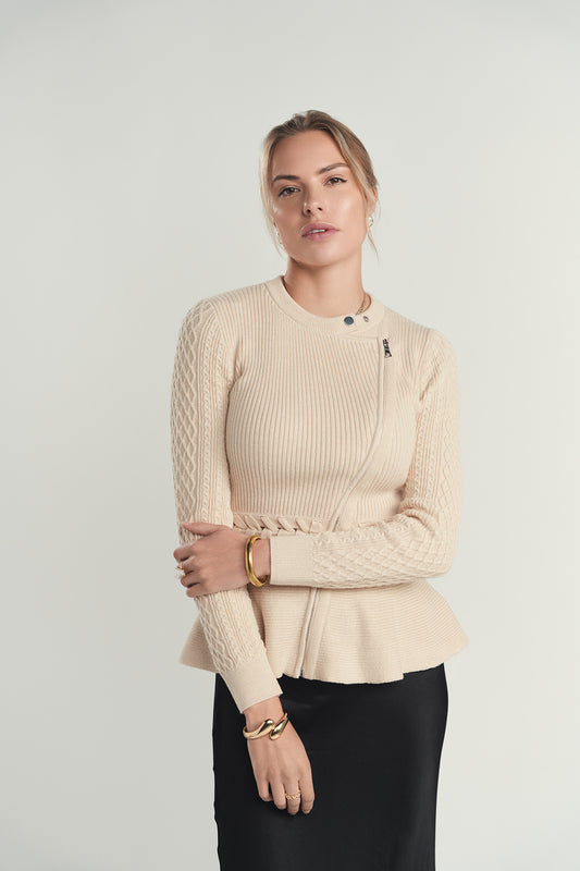 ZIPPER DETAIL PEPLUM SWEATER