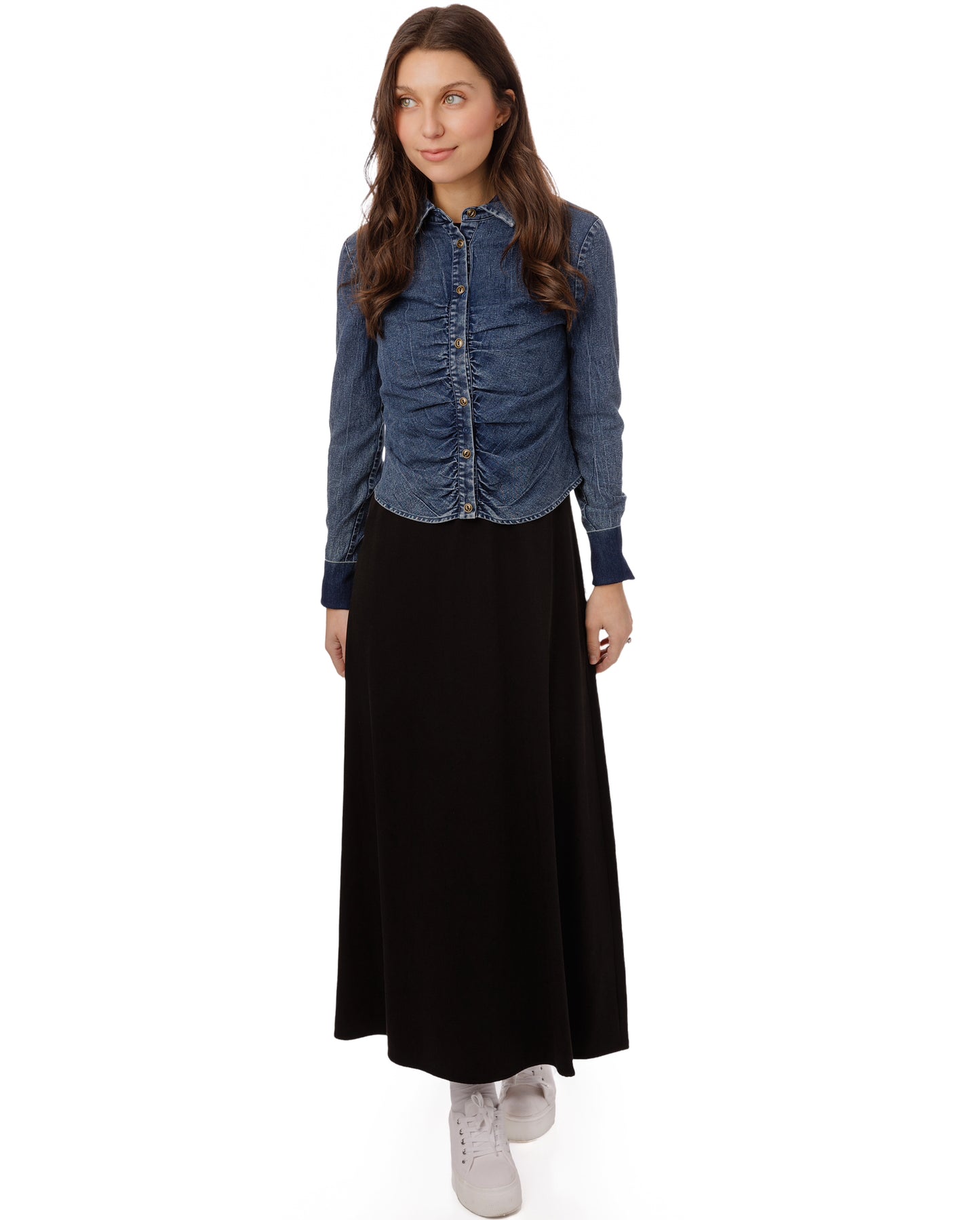 DARK BLUE DENIM SCRUNCH BOTTOM SHIRT
