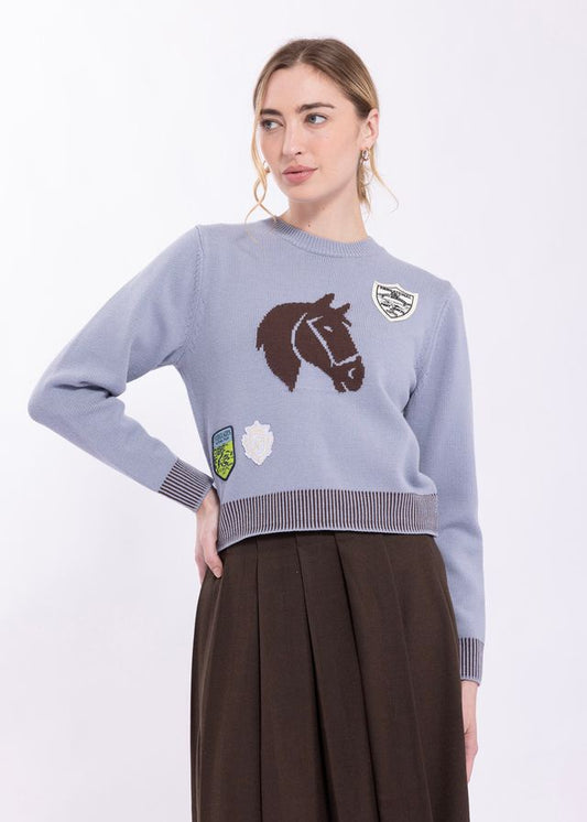 BLUE HORSE CREWNECK SWEATER
