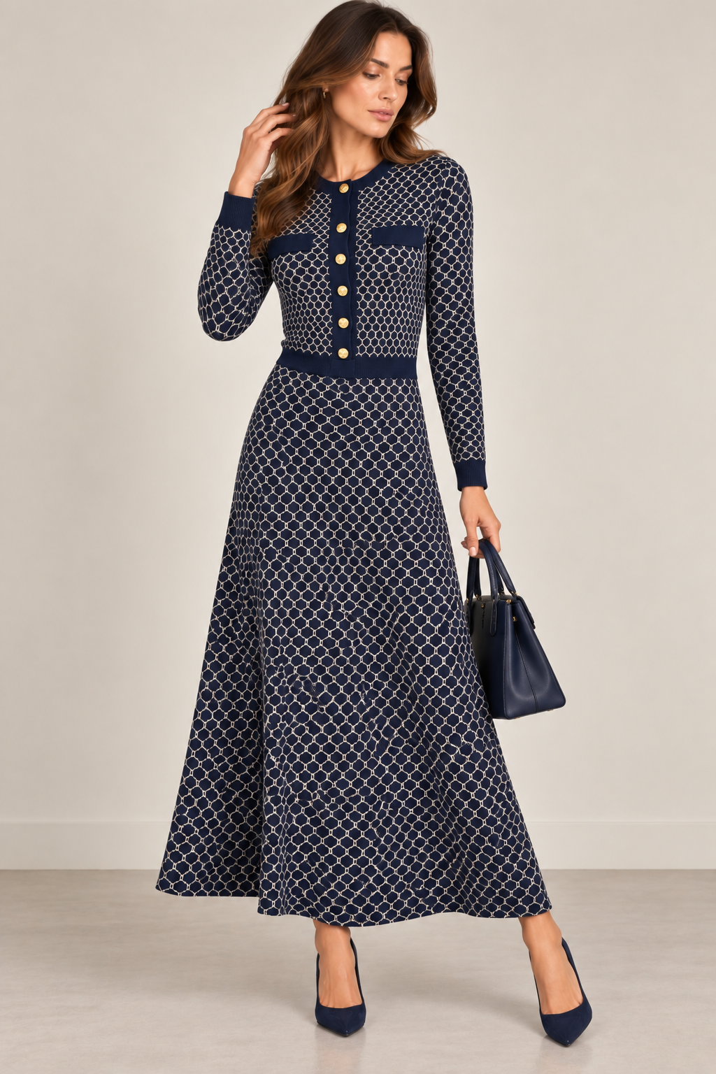 KNIT HONEYCOMB DRESS AVAILABLE IN 2 COLORS