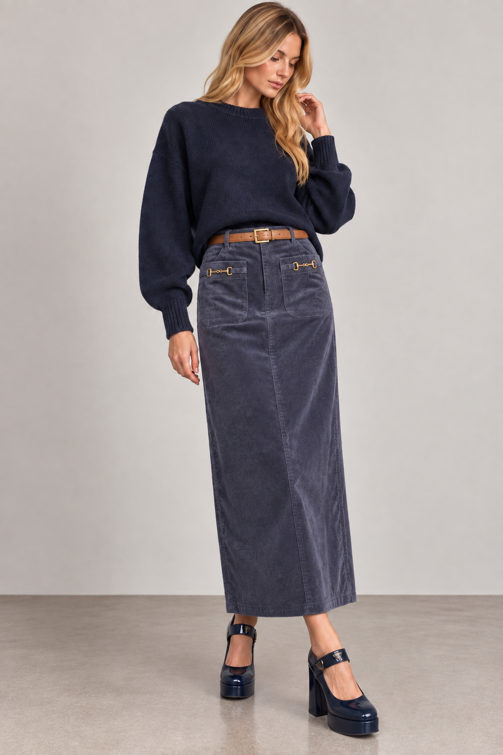 CORDUROY SKIRT WITH BUCKLE DETAIL AVAILABLE IN 2 COLORS