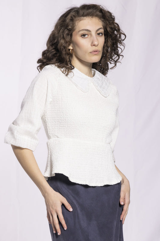 SMOCKED COLLARED TOP AVAILABLE IN 3 COLORS
