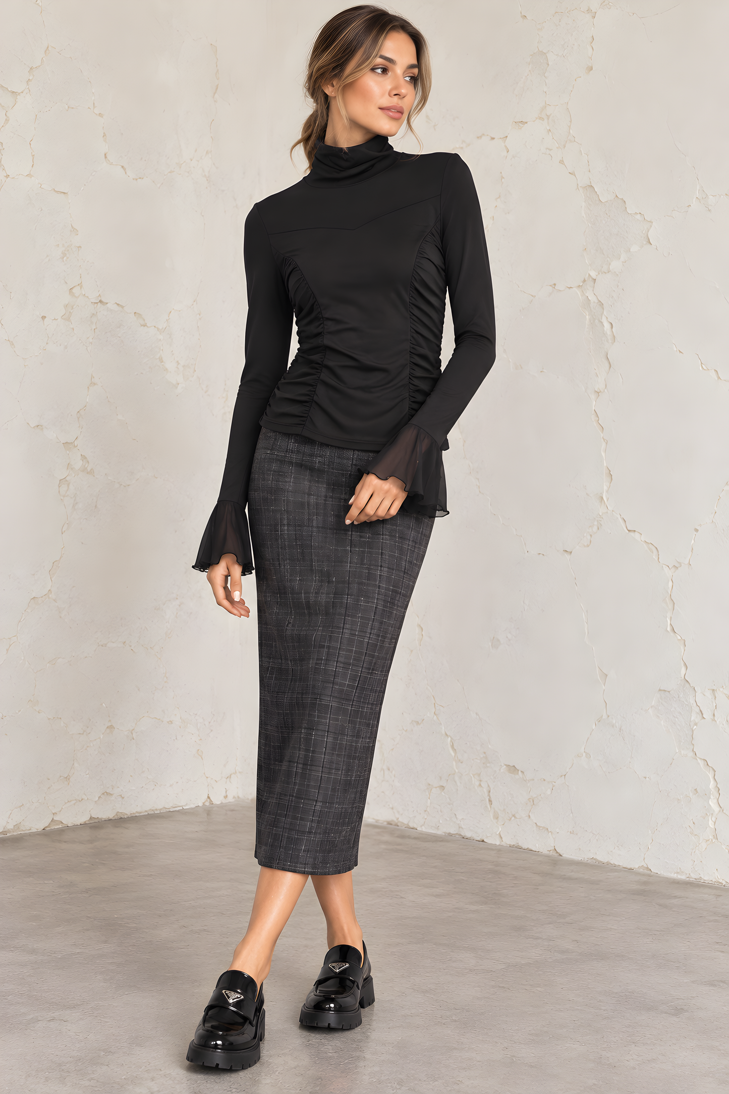 MESH RUCHED TOP AVAILABLE IN 3 COLORS