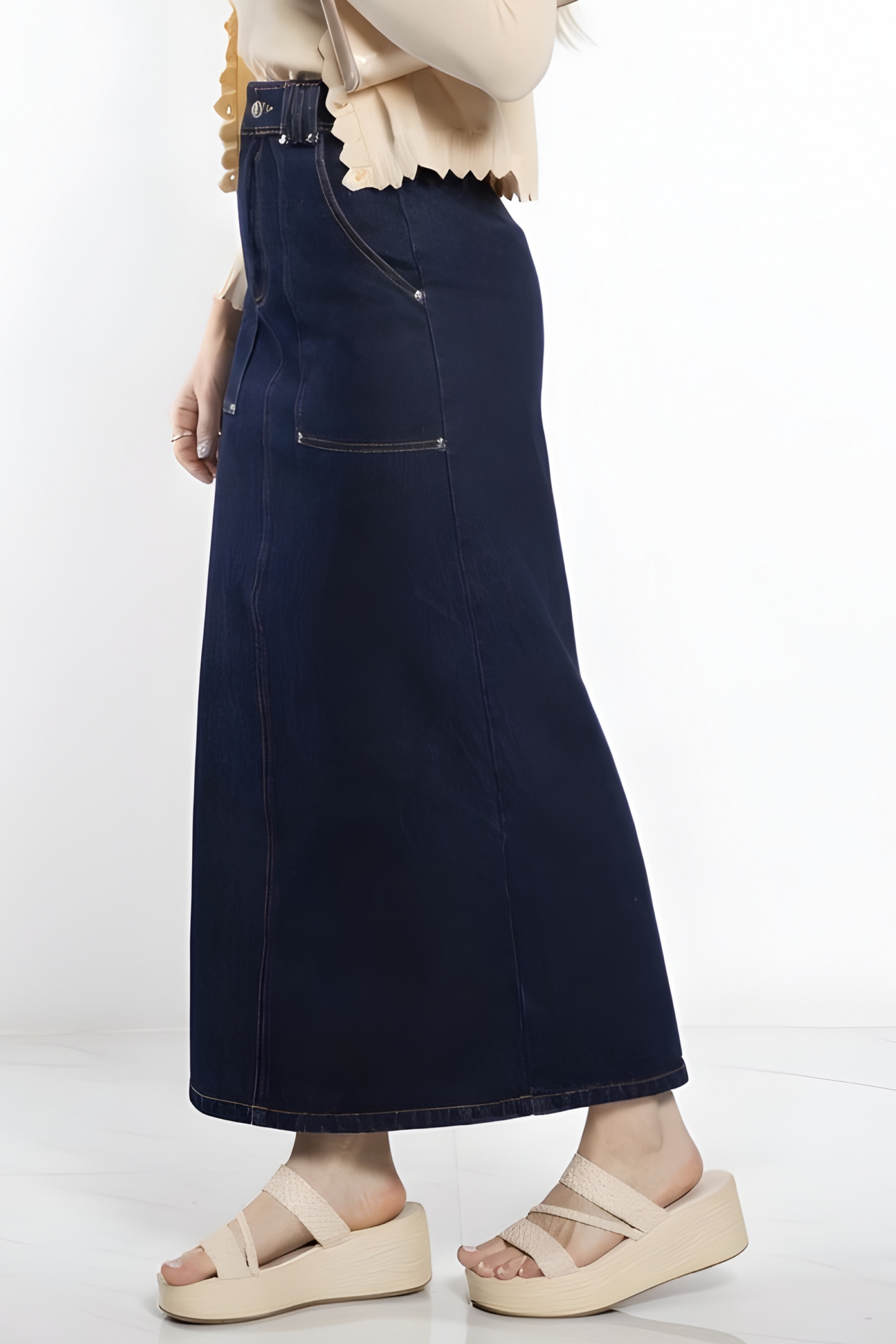 CONTRAST STITCHING DENIM SKIRT