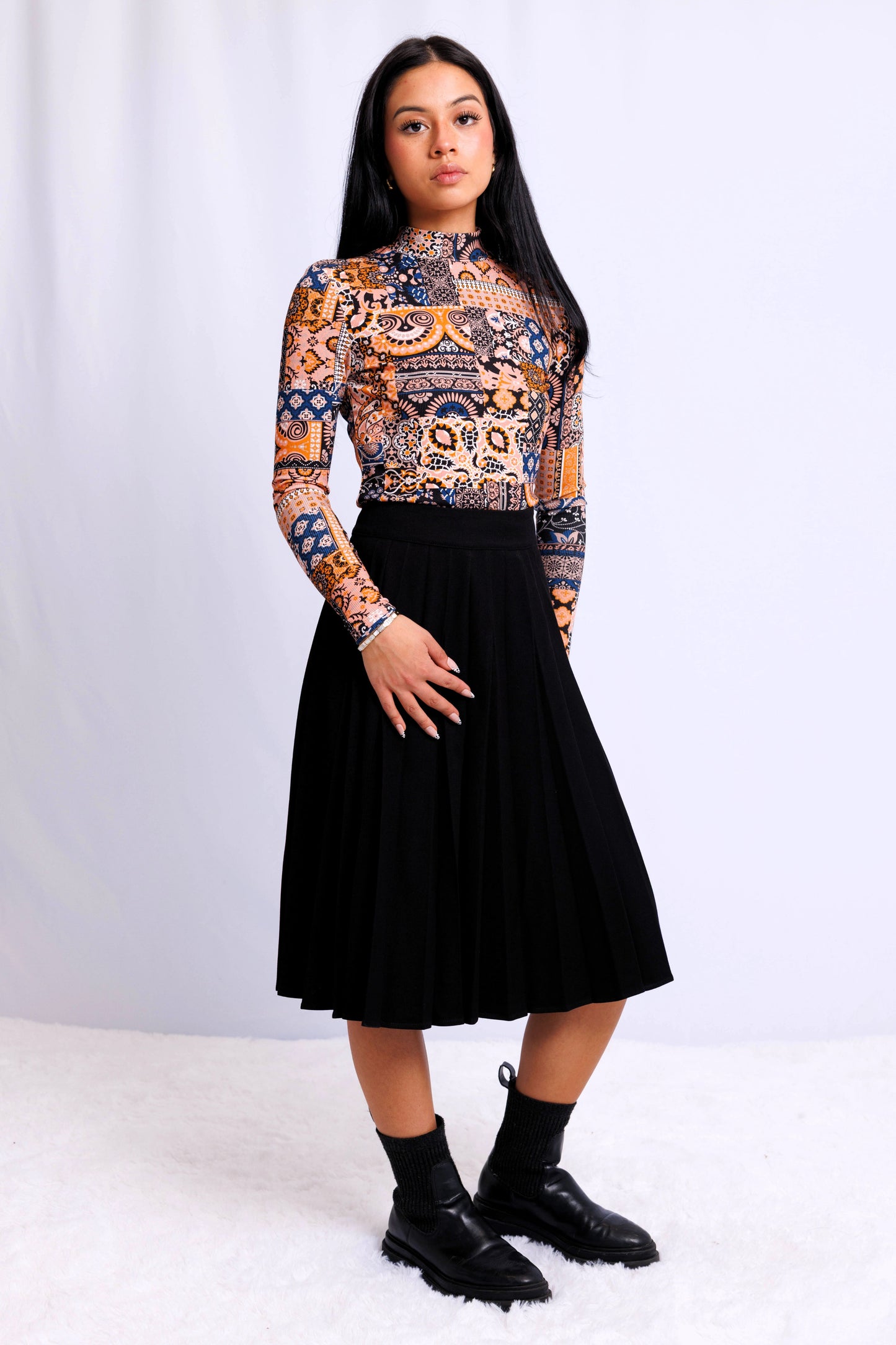 PRINTED MICRO-RIBBED MOCKNECK TOP AVAILABLE IN 5 PRINTS