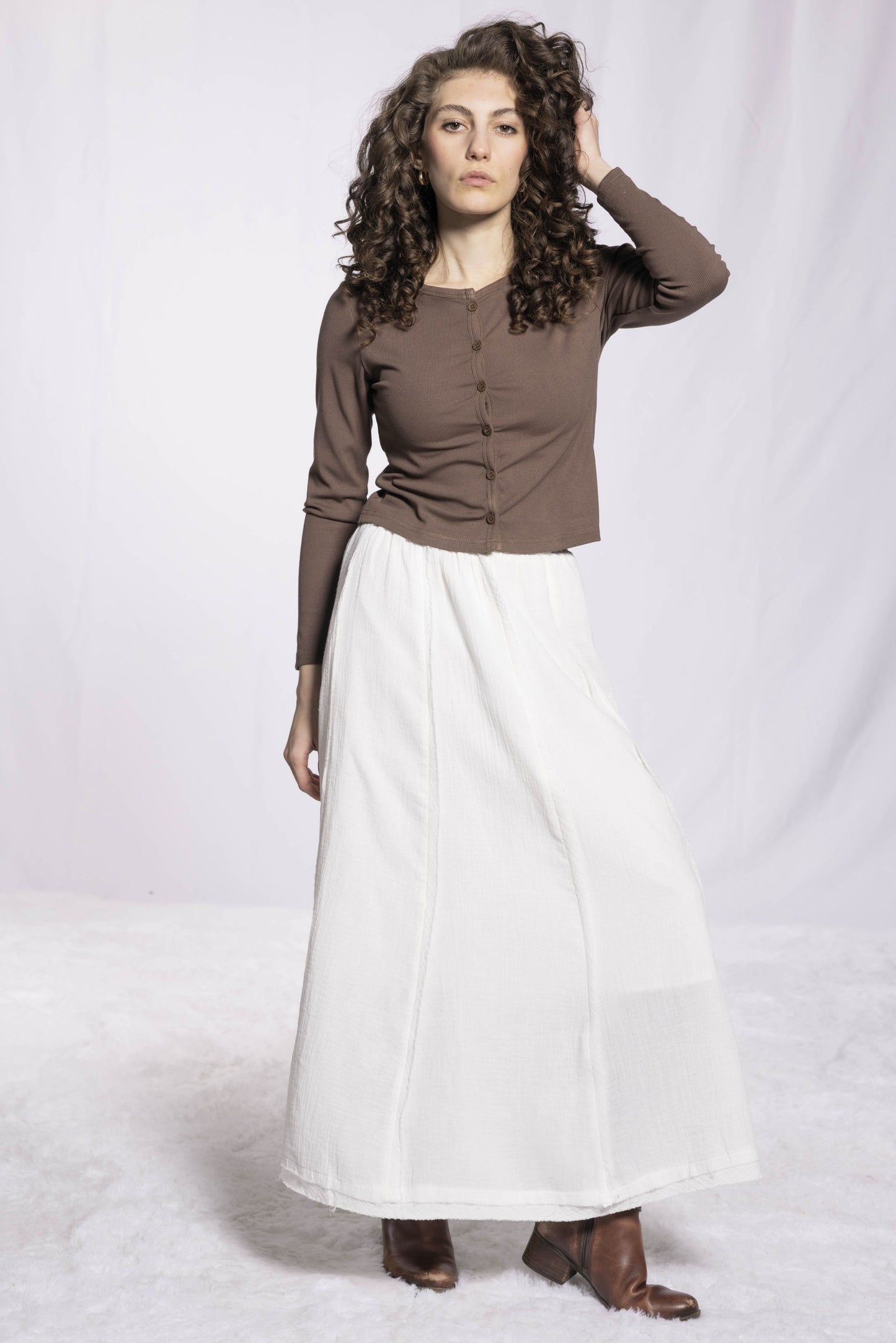 MICRORIBBED CARDIGAN- BROWN