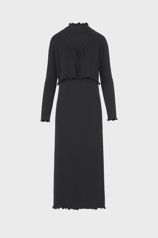 BLACK KNIT CARDIGAN WITH MATCHING SLEEVELESS DRESS